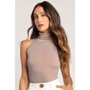 Lulus Basics Alive And Kicking Taupe Sleeveless Turtleneck Top Grey - Size XS
